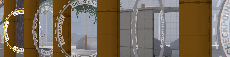 Drone flying through checkpoints in a timed challenge in Drone Simulator VR, training precision and control under pressure