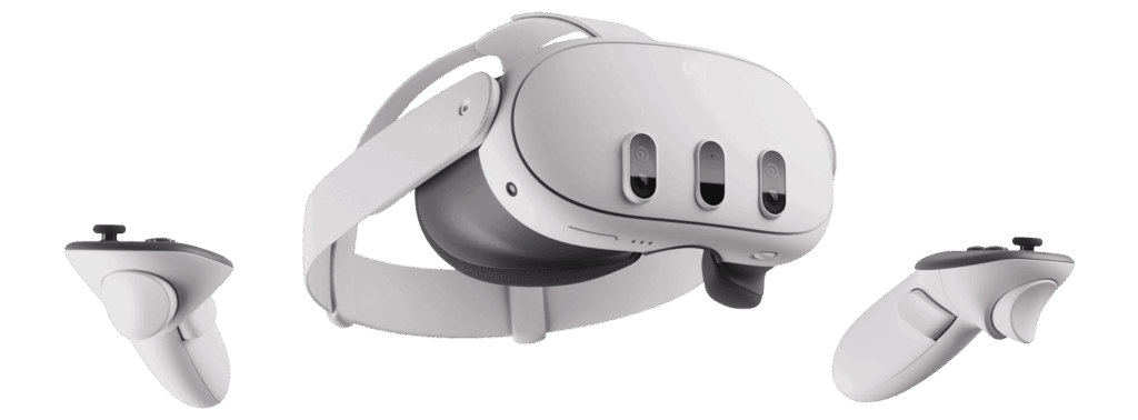 Meta Quest 3 VR headset with controllers – wireless virtual reality device used for Drone Simulator VR training